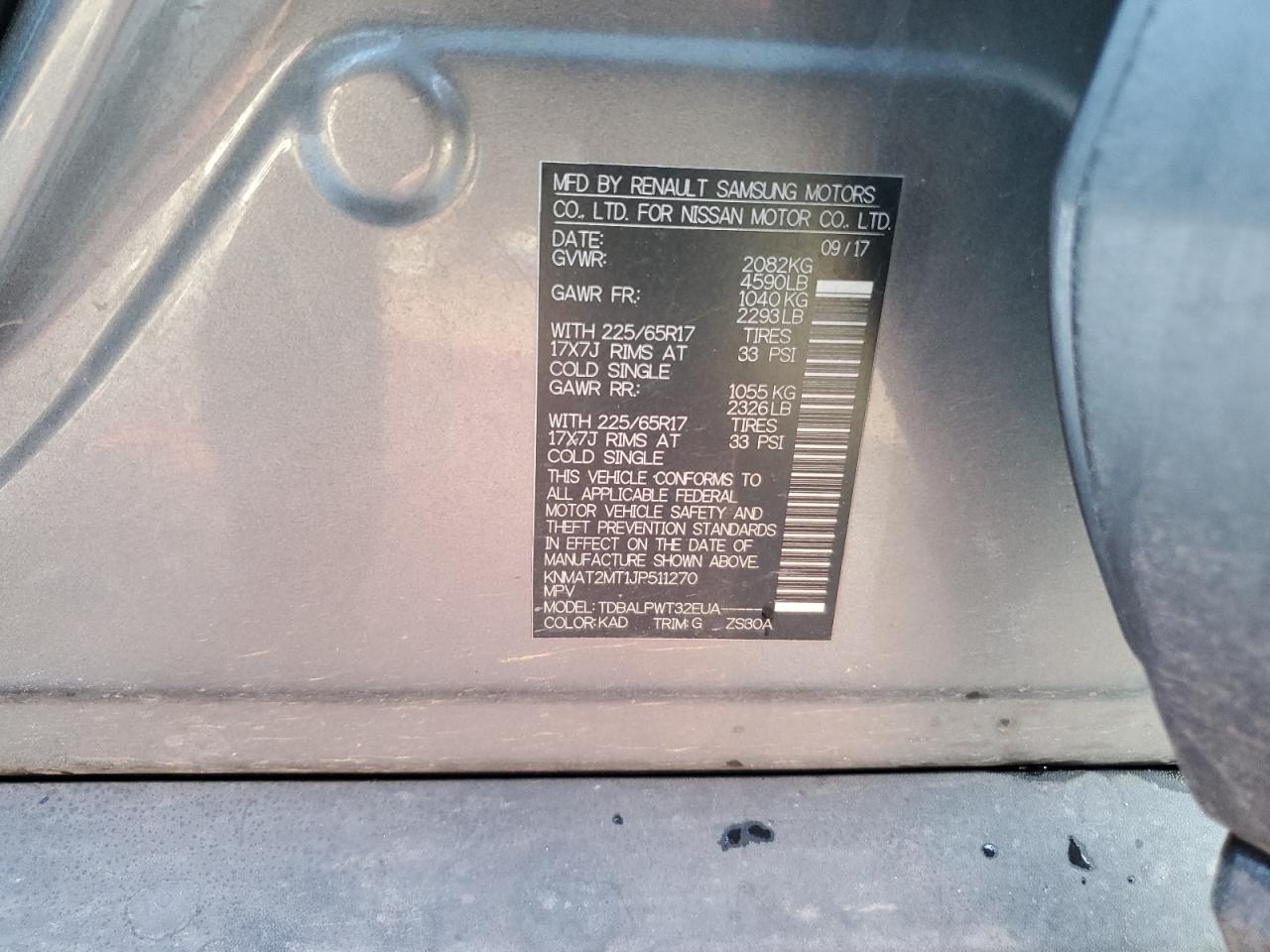 2018 Nissan Rogue VIN KNMAT2MT1JP511270 Copart auction photo, front end damage thumbnail 13