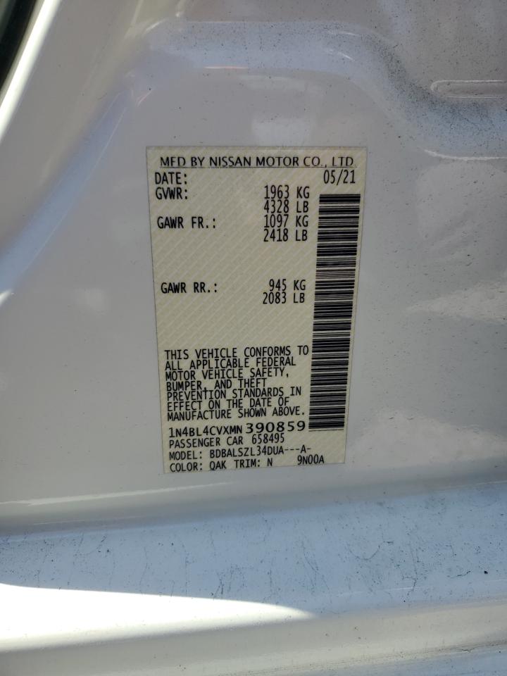 2021 Nissan Altima VIN 1N4BL4CVXMN390859 Copart auction photo, rear end damage thumbnail 12