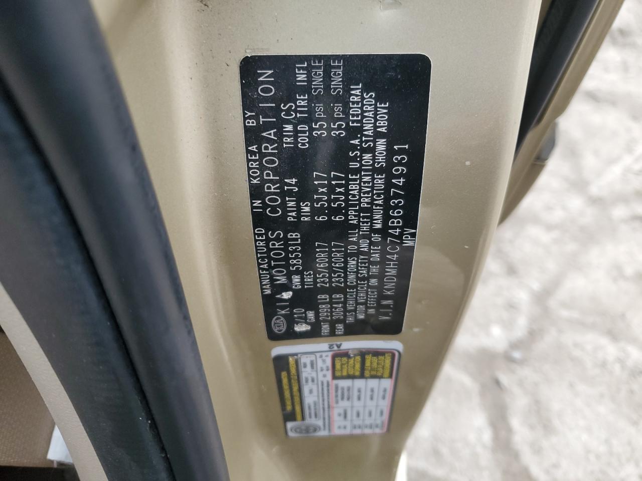 2011 KIA Sedona VIN KNDMH4C74B6374931 Copart auction photo, front end / mechanical damage thumbnail 15