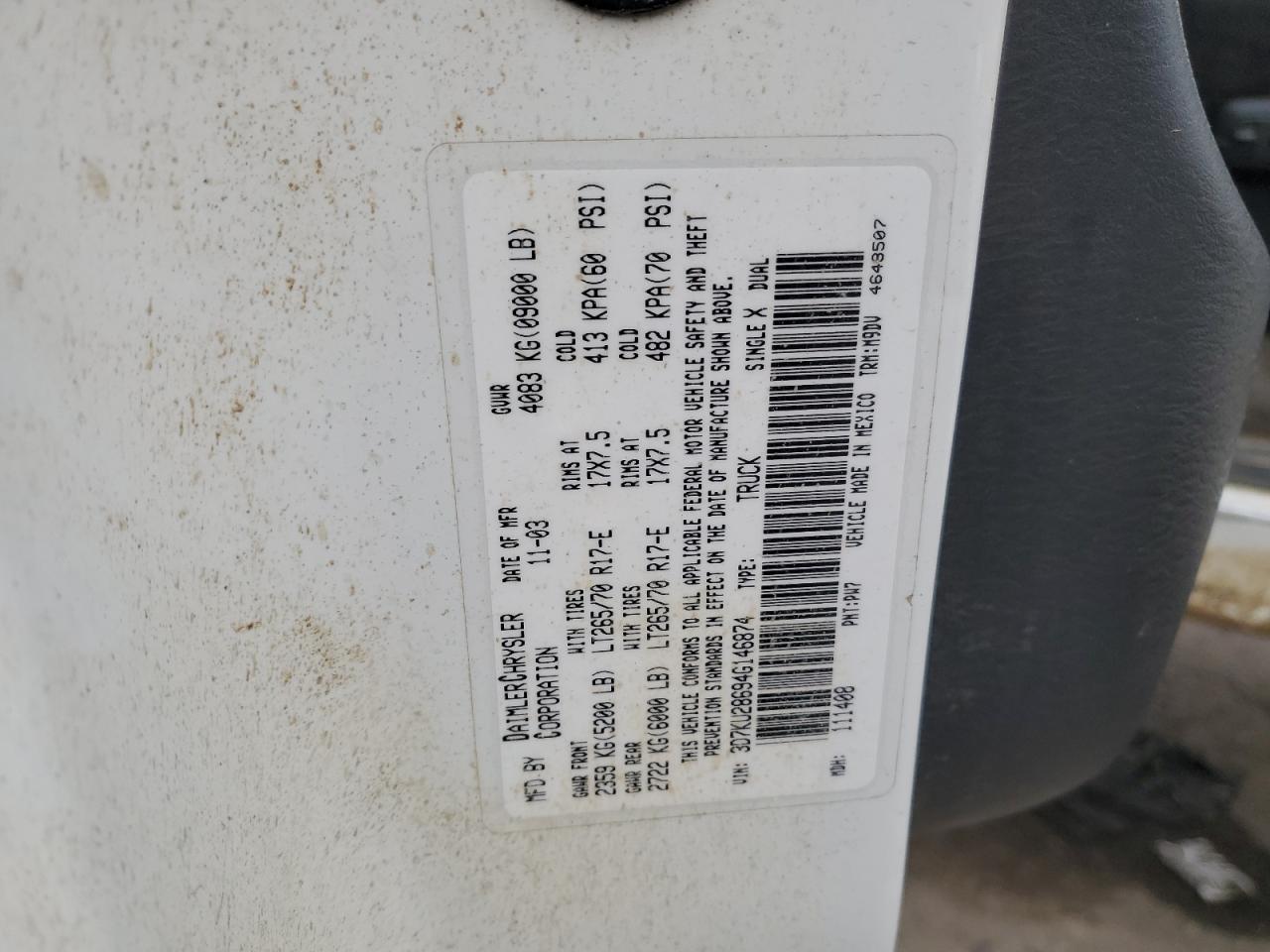 2004 Dodge RAM VIN 3D7KU28694G146874 Copart auction photo, undercarriage / rear end damage thumbnail 12