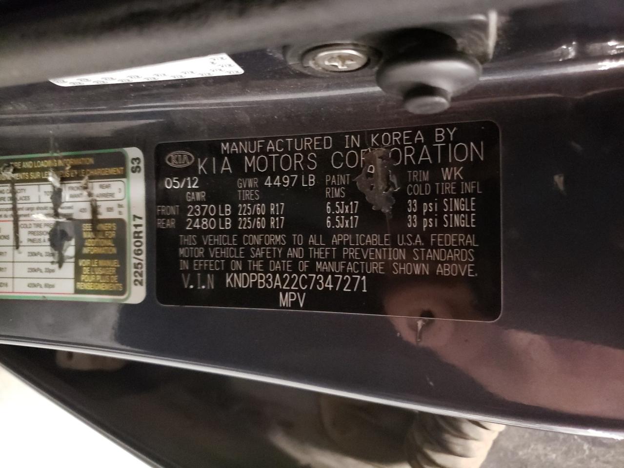 2012 KIA Sportage VIN KNDPB3A22C7347271 Copart auction photo, front end / side damage thumbnail 13