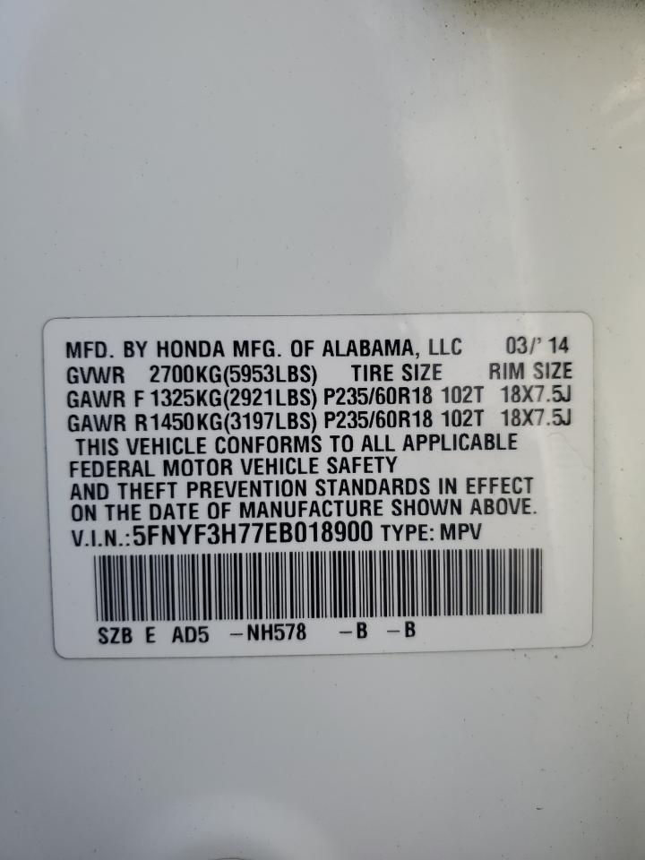 2014 Honda Pilot VIN 5FNYF3H77EB018900 Copart auction photo, all over damage thumbnail 13