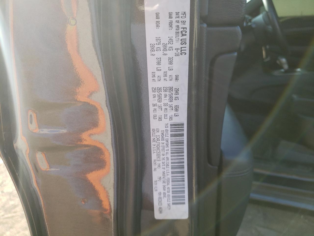 2019 Jeep Grand Cherokee VIN 1C4RJFAGXKC532019 Copart auction photo, front end damage thumbnail 13