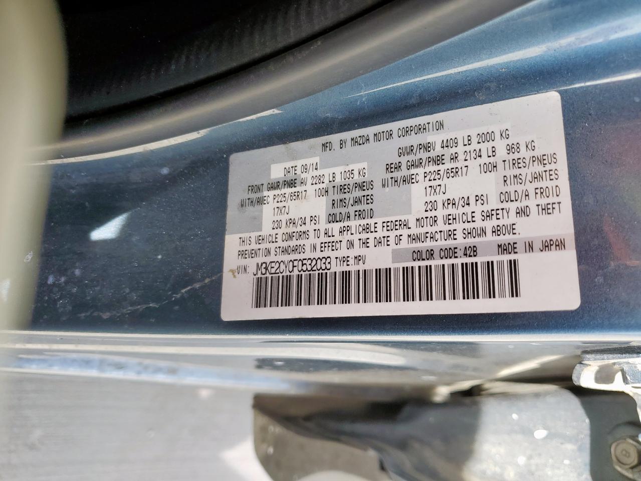 2015 Mazda CX-5 VIN JM3KE2CY0F0532033 Copart auction photo, all over damage thumbnail 13