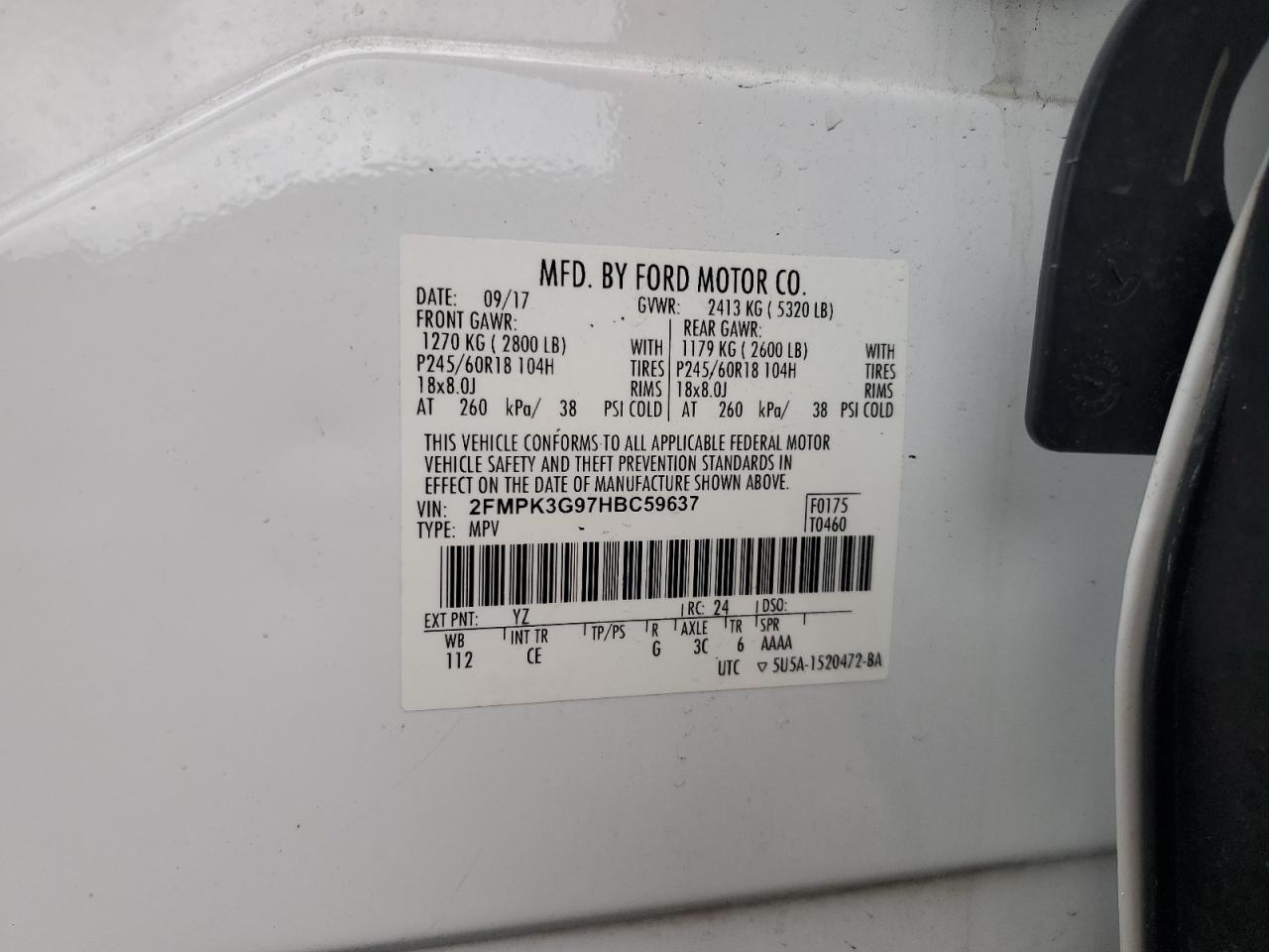 2017 Ford Edge VIN 2FMPK3G97HBC59637 Copart auction photo, front end damage thumbnail 13