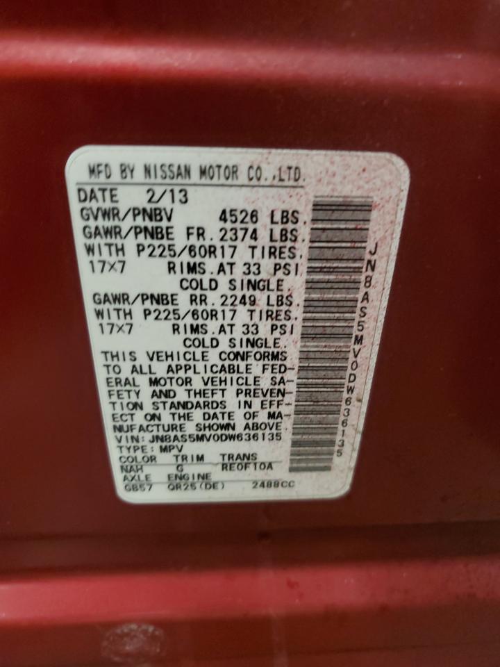 2013 Nissan Rogue VIN JN8AS5MV0DW636135 Copart auction photo, front end damage thumbnail 15