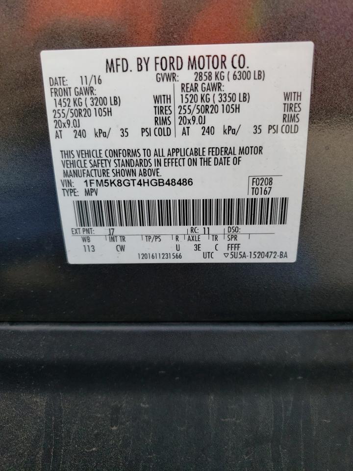 2017 Ford Explorer VIN 1FM5K8GT4HGB48486 Copart auction photo, front end / side damage thumbnail 12