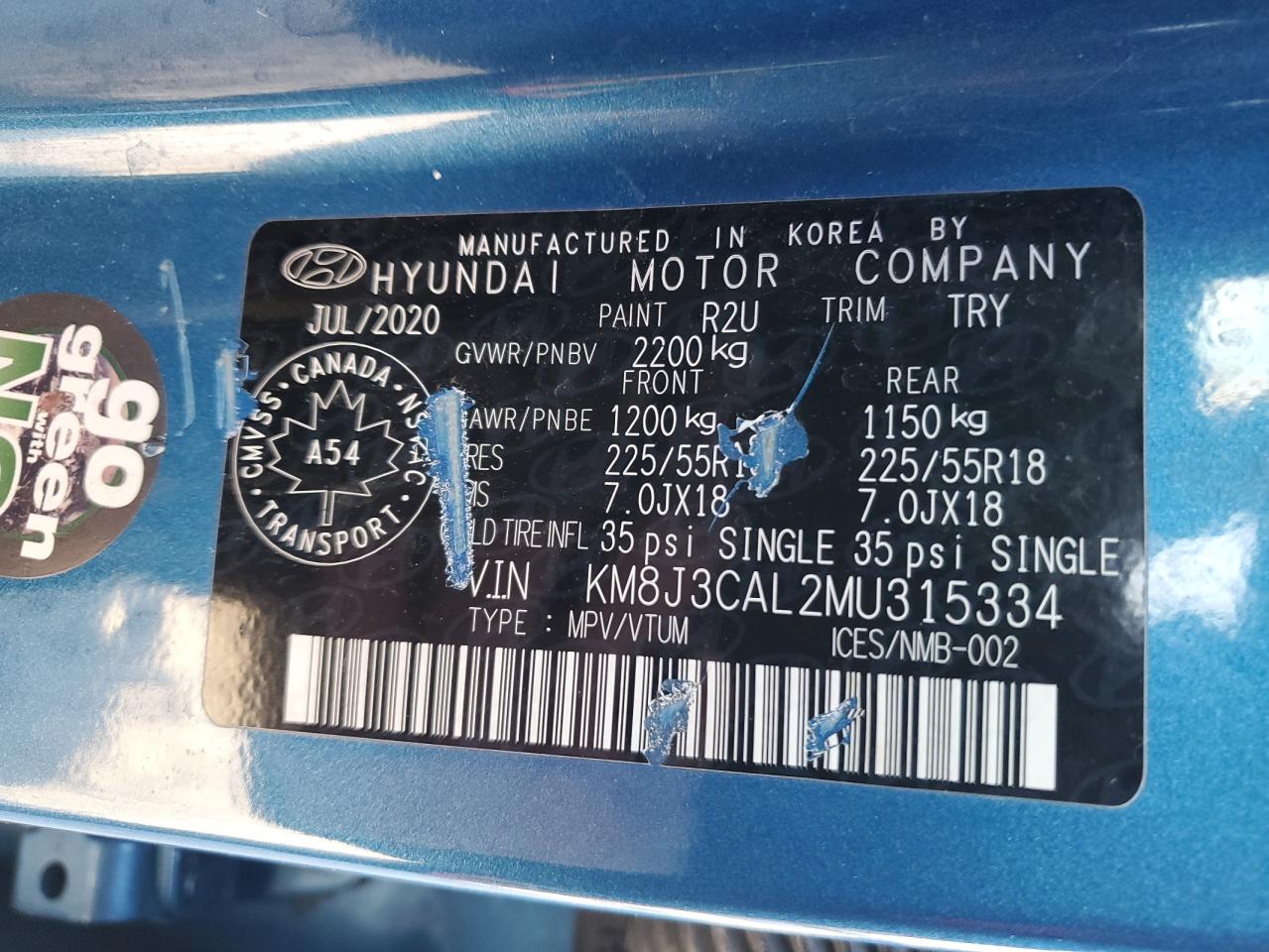 2021 Hyundai Tucson VIN KM8J3CAL2MU315334 Copart auction photo, front end / rear end damage thumbnail 14