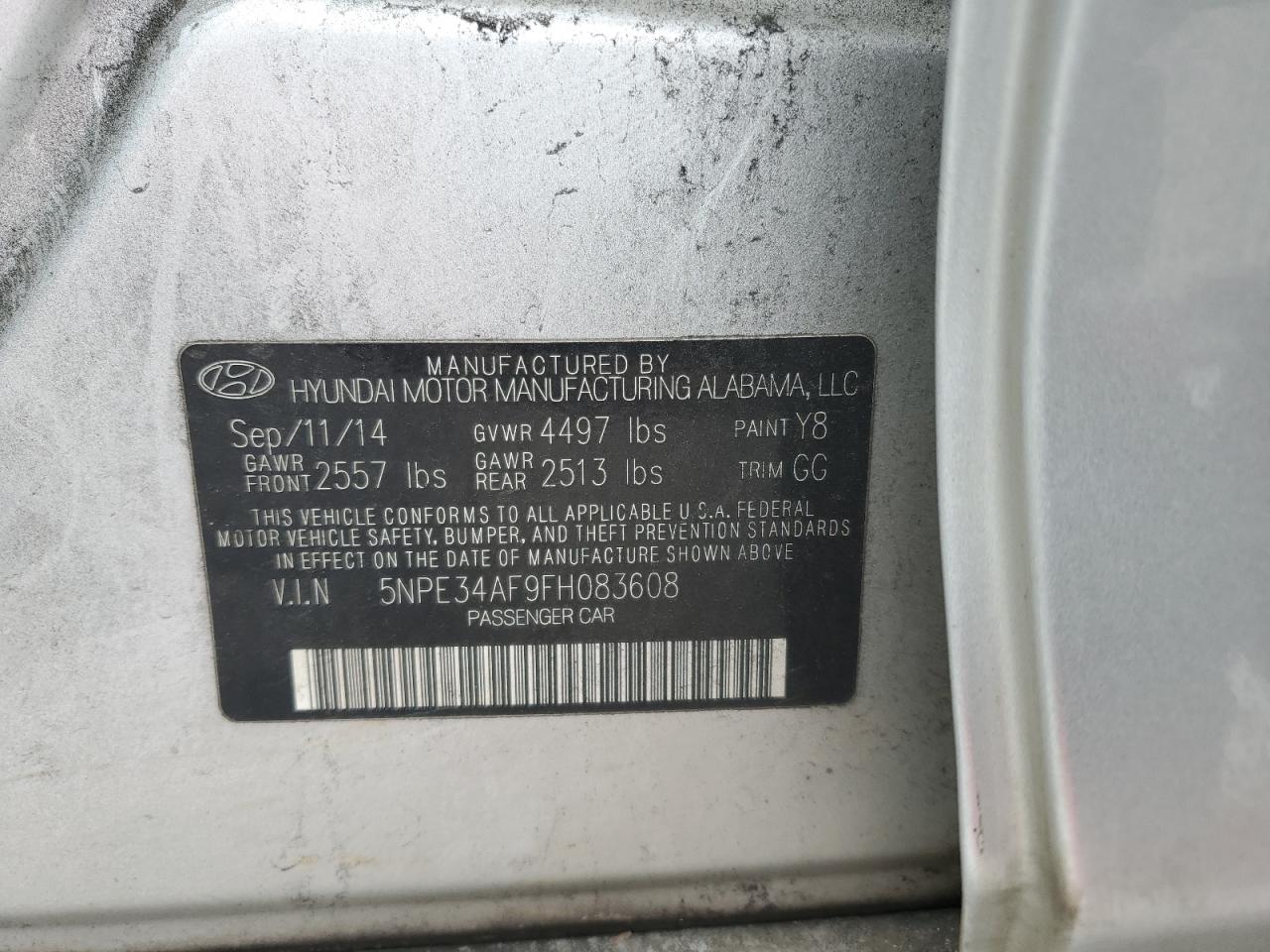 2015 Hyundai Sonata VIN 5NPE34AF9FH083608 Copart auction photo, rear end / minor dent/scratches damage thumbnail 12