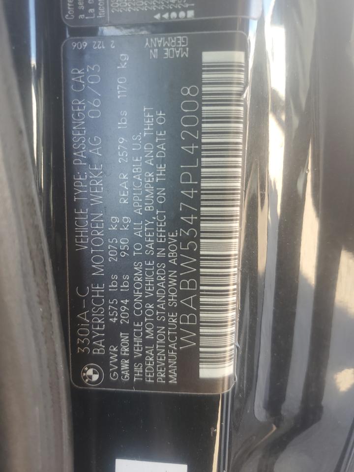 2004 BMW 3er VIN WBABW53474PL42008 Copart auction photo, front end / minor dent/scratches damage thumbnail 13