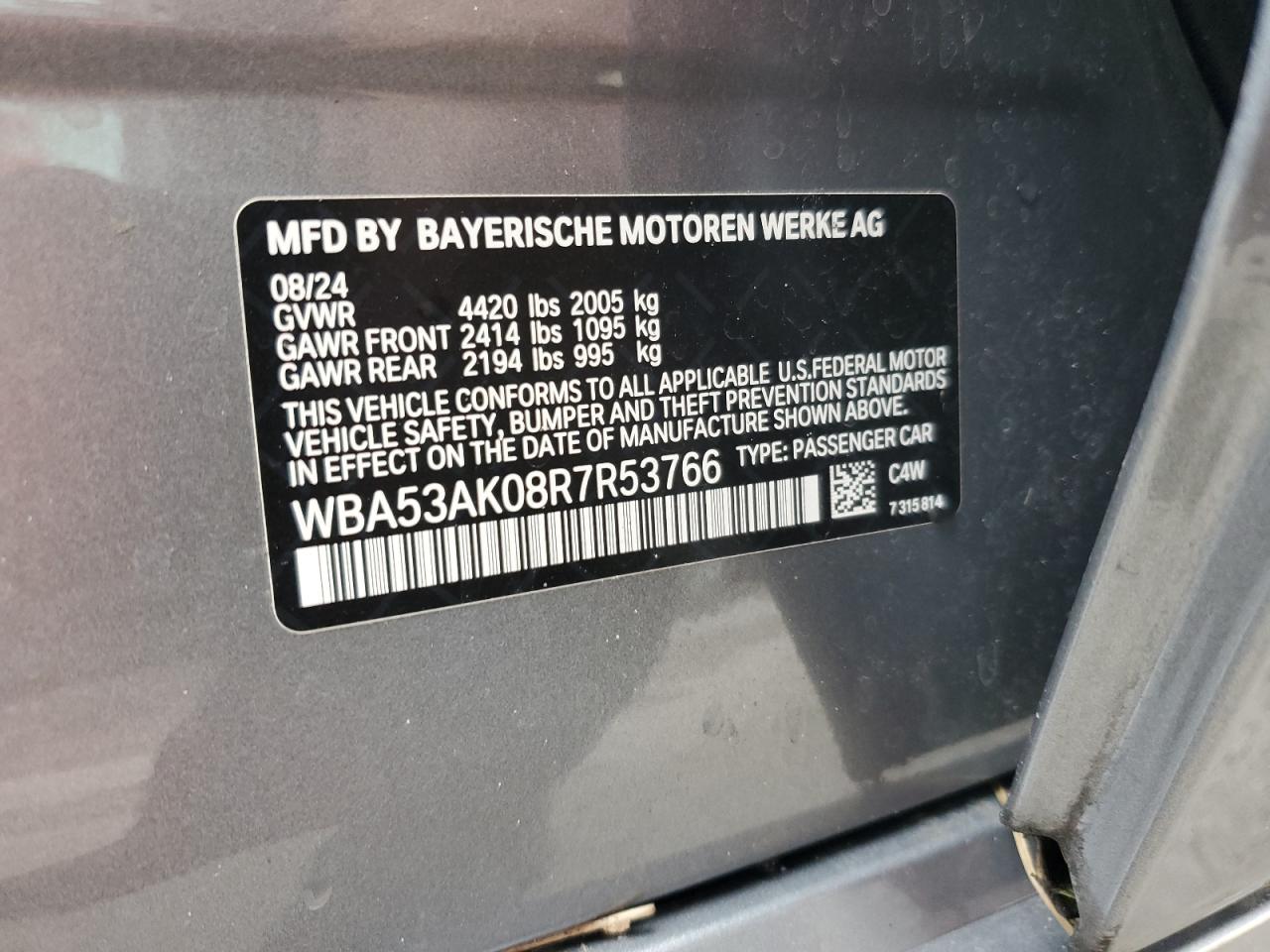 2024 BMW 2er VIN WBA53AK08R7R53766 Copart auction photo, water/flood / undercarriage damage thumbnail 12