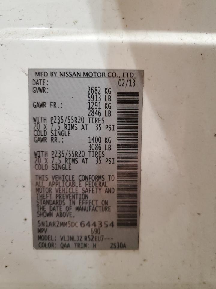 2013 Nissan Pathfinder VIN 5N1AR2MM5DC644354 Copart auction photo, front end damage thumbnail 13