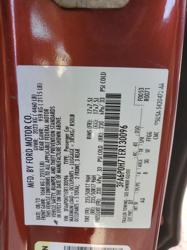 2014 Ford Fusion VIN 3FA6P0H71ER130096 Copart auction photo, front end damage thumbnail 12
