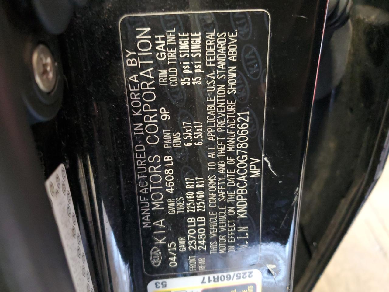 2016 KIA Sportage VIN KNDPBCAC0G7806621 Copart auction photo, front end / rear end damage thumbnail 13