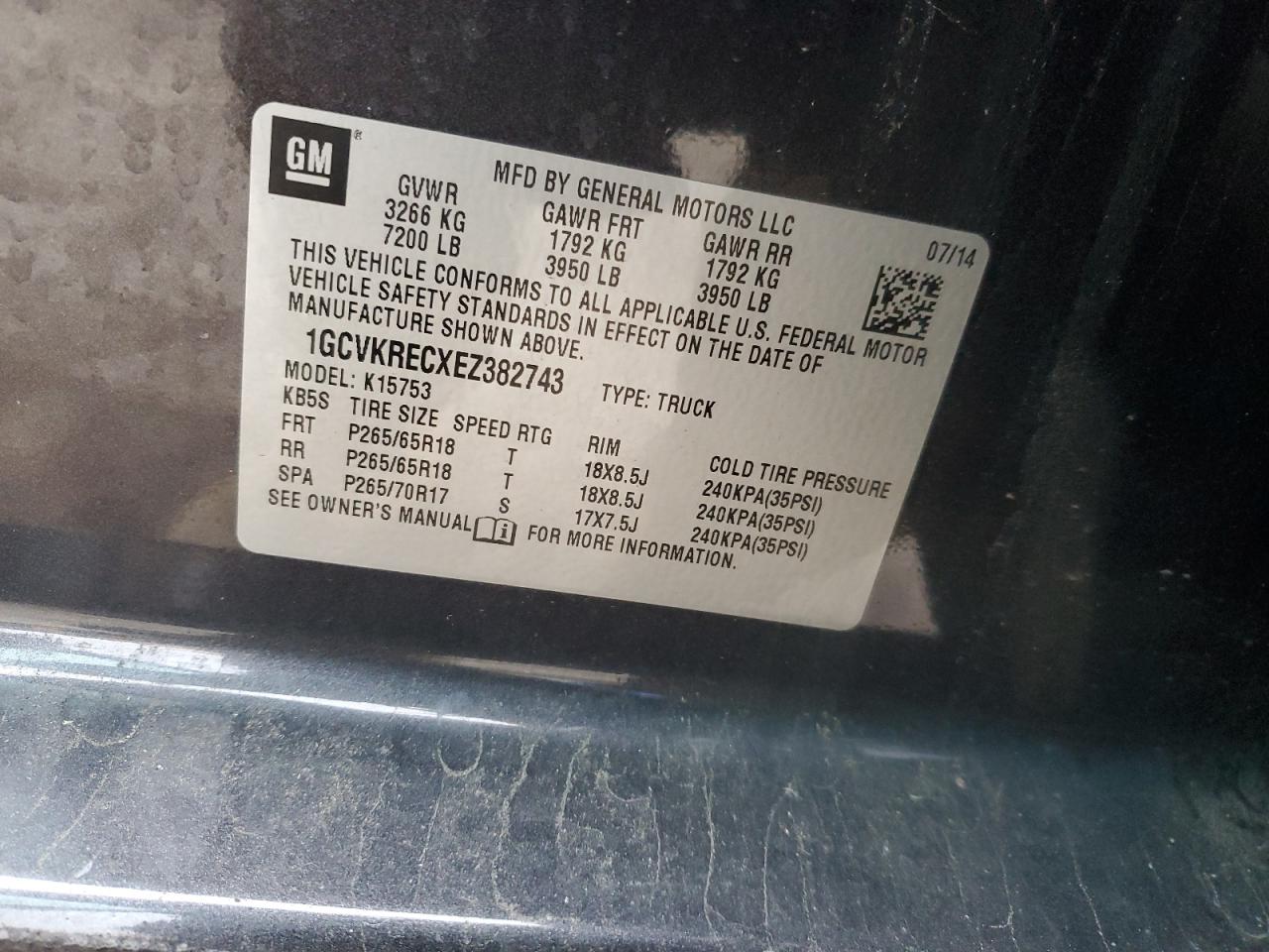 2014 Chevrolet Silverado VIN 1GCVKRECXEZ382743 Copart auction photo, rear end damage thumbnail 12