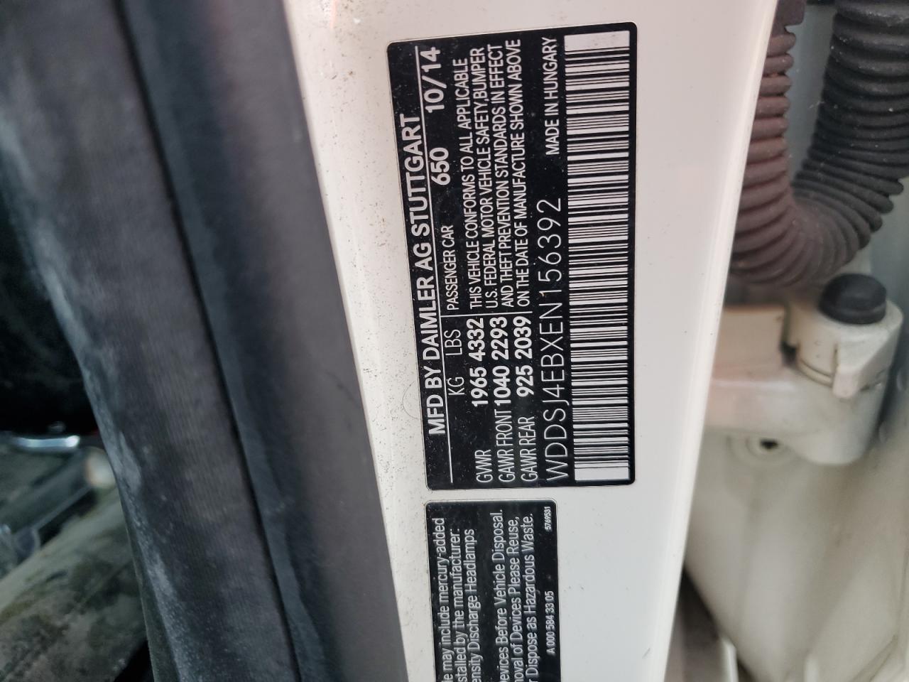 2014 Mercedes-Benz CLA-klasse VIN WDDSJ4EBXEN156392 Copart auction photo, water/flood damage thumbnail 13
