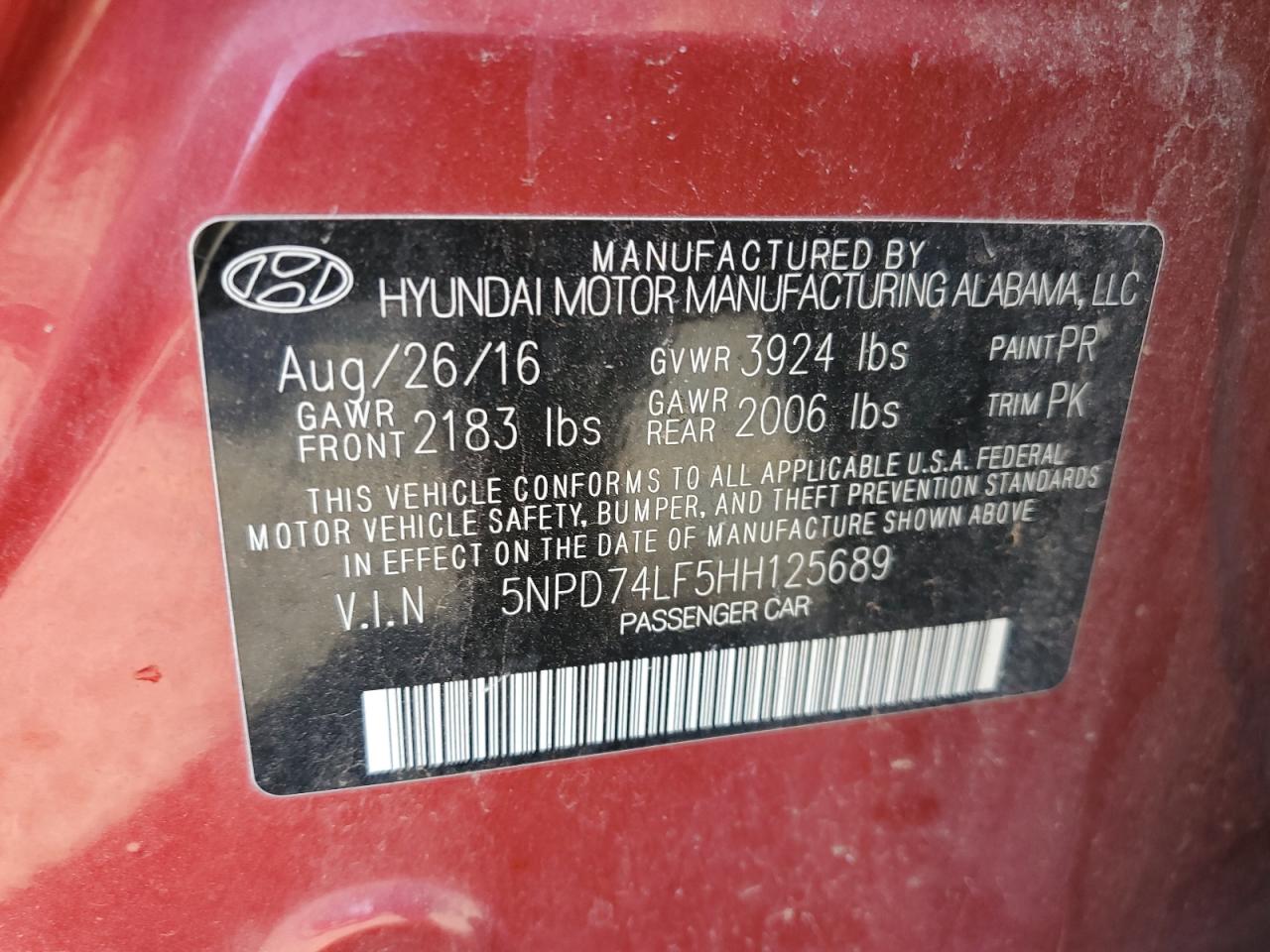 2017 Hyundai Elantra VIN 5NPD74LF5HH125689 Copart auction photo, front end damage thumbnail 12
