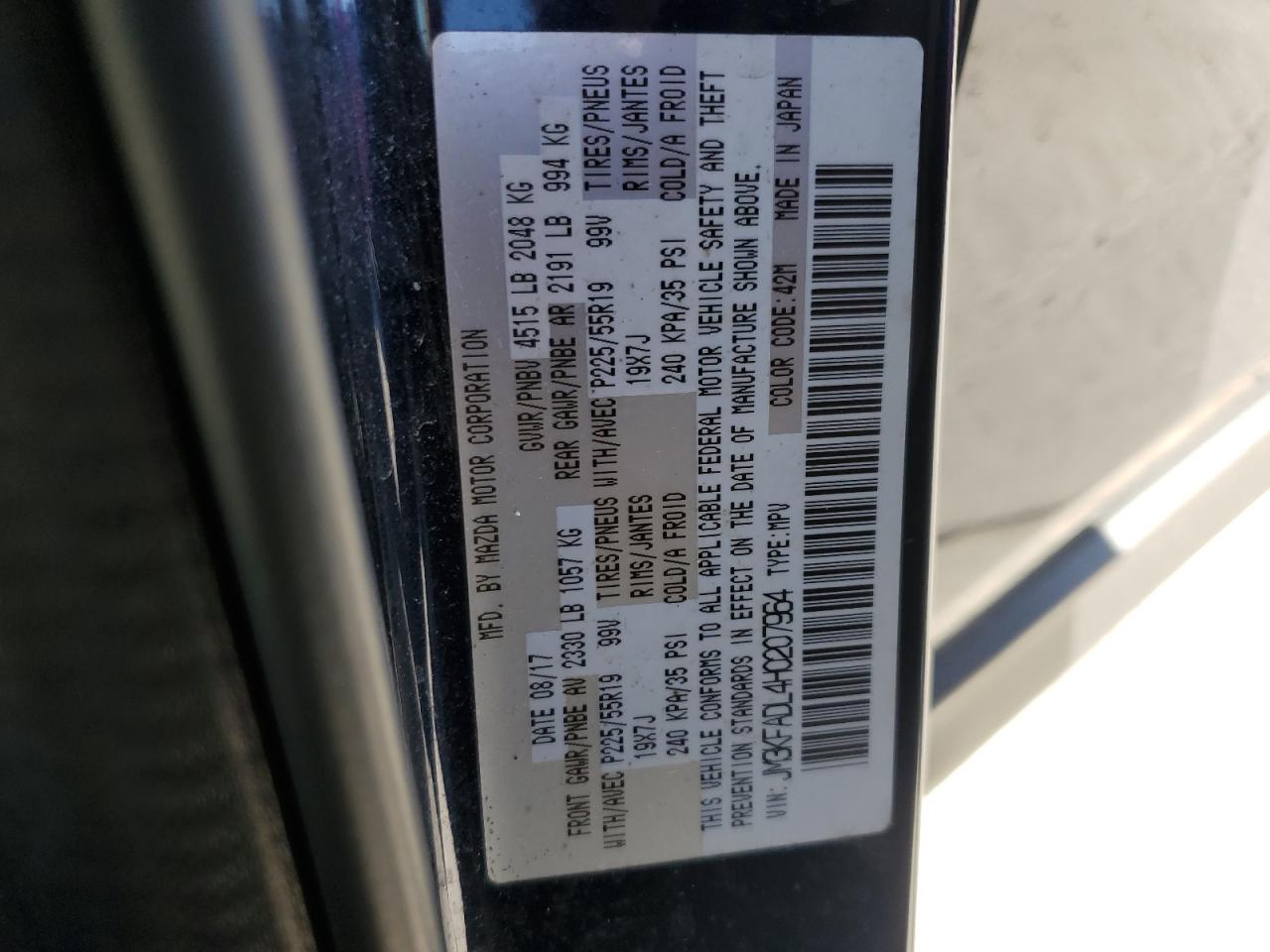 2017 Mazda CX-5 VIN JM3KFADL4H0207964 Copart auction photo, side damage thumbnail 12