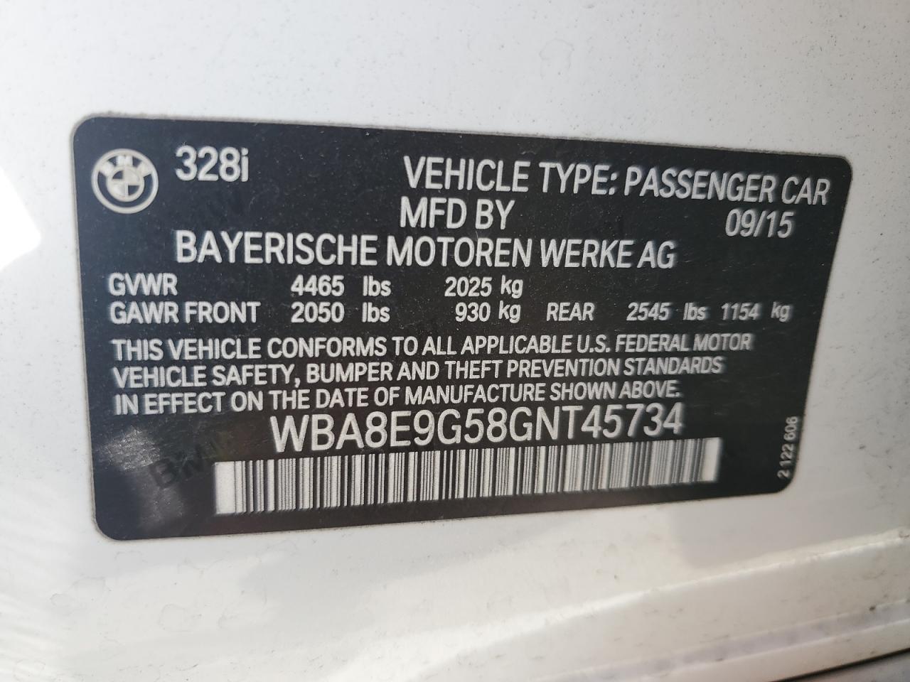 2016 BMW 3er VIN WBA8E9G58GNT45734 Copart auction photo, front end / side damage thumbnail 12