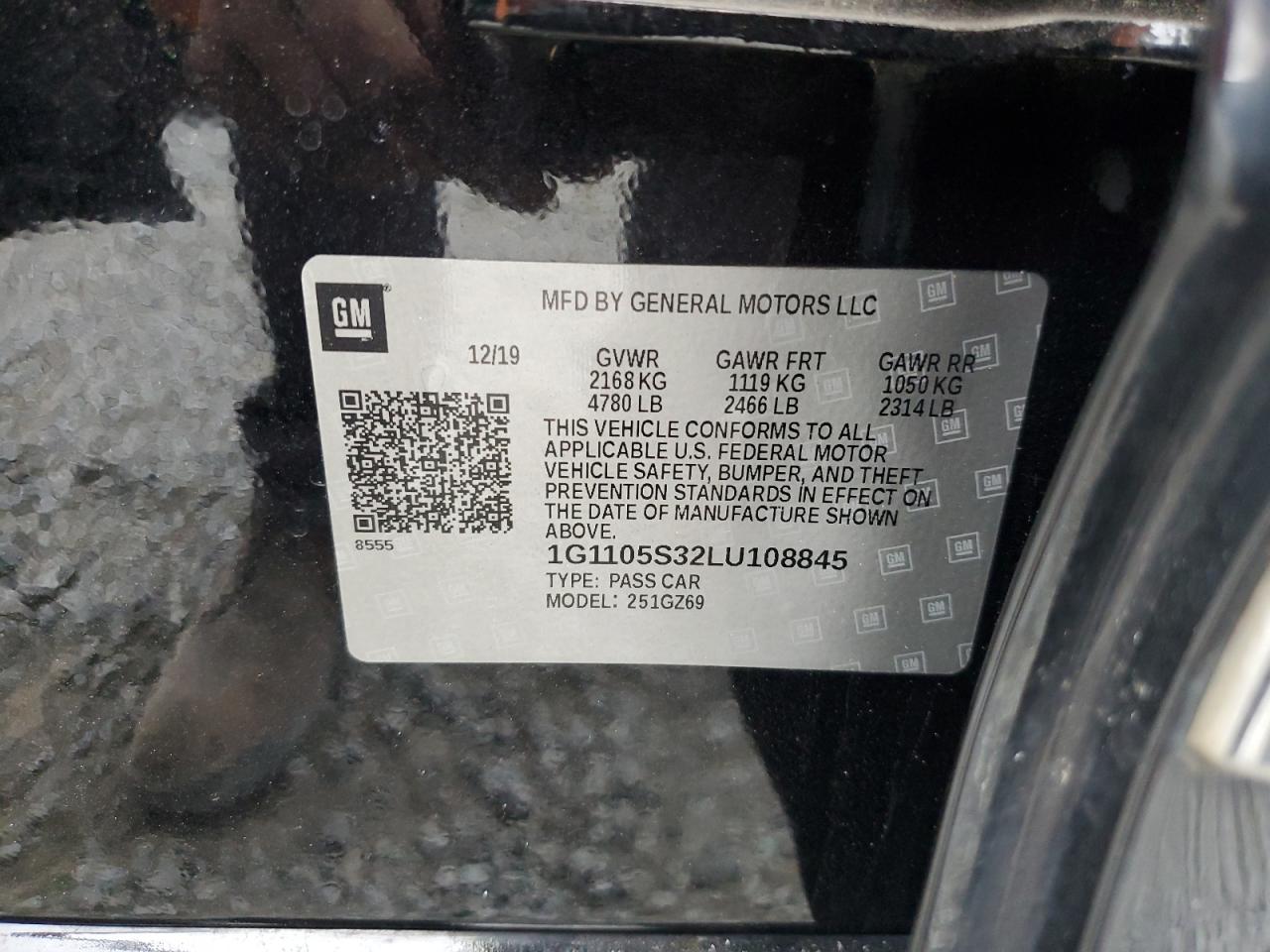 2020 Chevrolet Impala VIN 1G1105S32LU108845 Copart auction photo, side / front end damage thumbnail 12