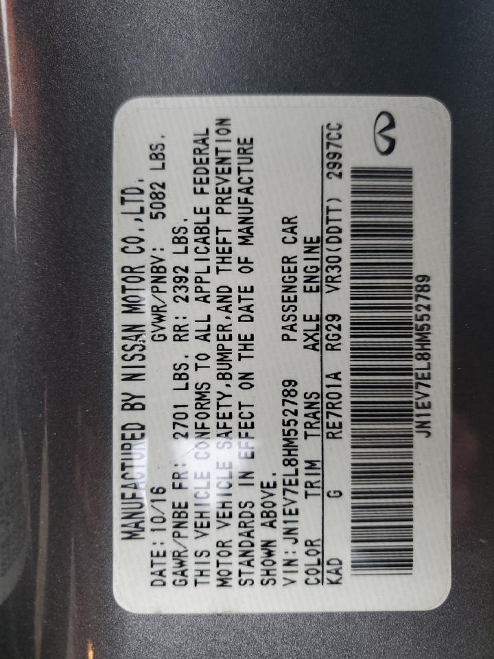2017 Infiniti Q60 VIN JN1EV7EL8HM552789 Copart auction photo, rear end damage thumbnail 12