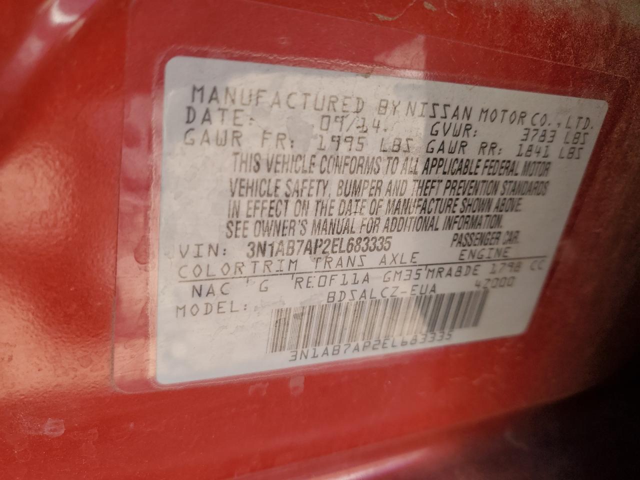 2014 Nissan Sentra VIN 3N1AB7AP2EL683335 Copart auction photo, mechanical / front end damage thumbnail 12