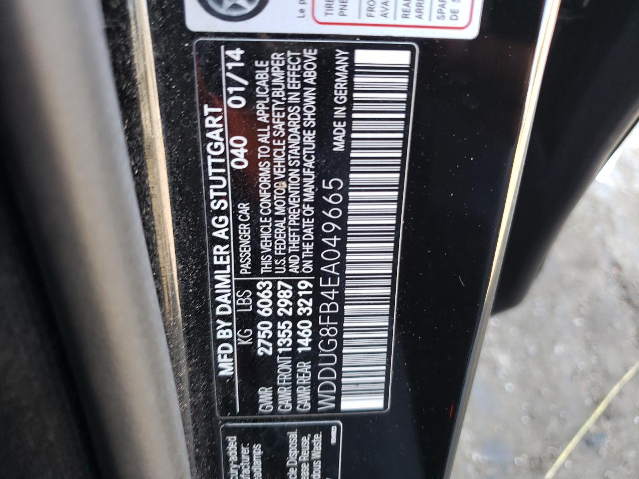 2014 Mercedes-Benz S-klasse VIN WDDUG8FB4EA049665 Copart auction photo, front end / undercarriage damage thumbnail 12