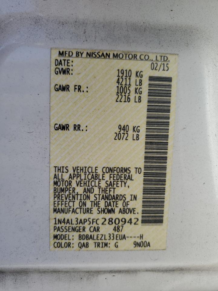 2015 Nissan Altima VIN 1N4AL3AP5FC280942 Copart auction photo, all over / undercarriage damage thumbnail 12