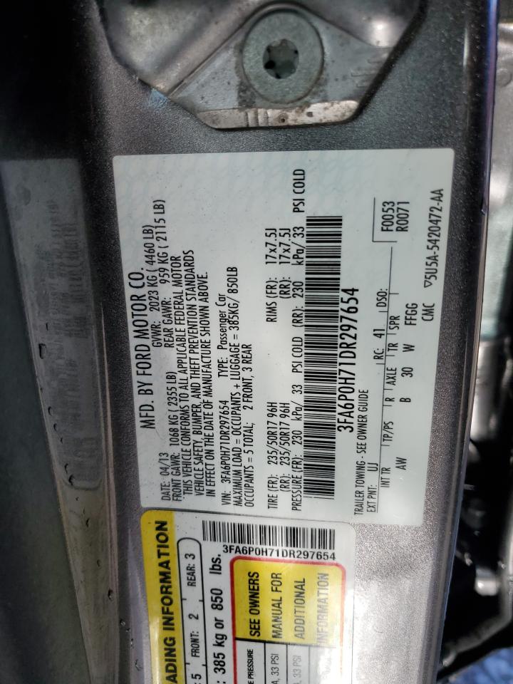 2013 Ford Fusion VIN 3FA6P0H71DR297654 Copart auction photo, front end / side damage thumbnail 12