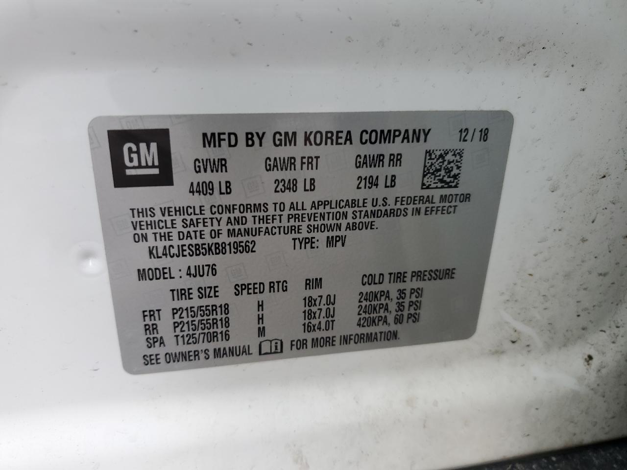2019 Buick Encore VIN KL4CJESB5KB819562 Copart auction photo, front end damage thumbnail 15