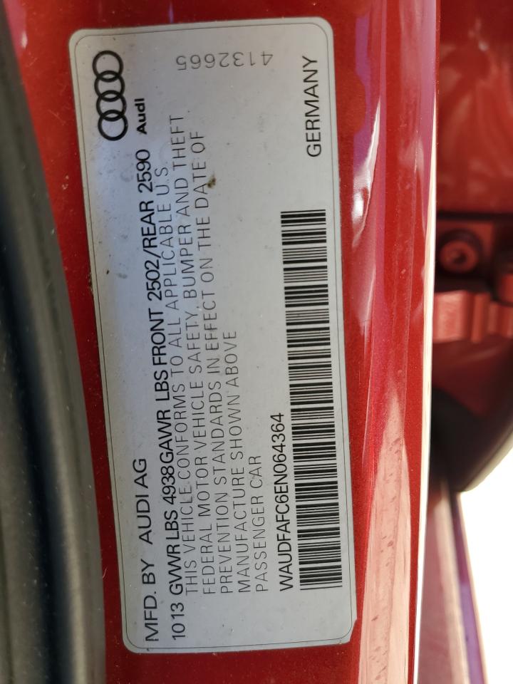 2014 Audi A6 VIN WAUDFAFC6EN064364 Copart auction photo, front end / water/flood damage thumbnail 13