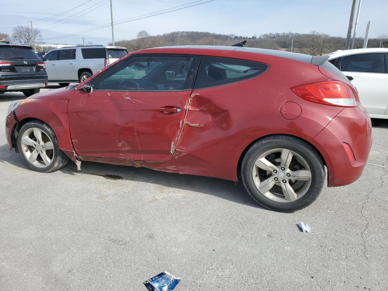 2014 Hyundai Veloster VIN KMHTC6AD4EU211609 Copart auction photo, side / front end damage thumbnail 2