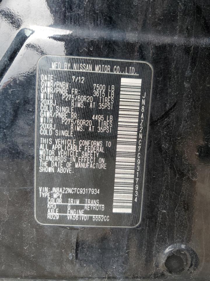 2012 Infiniti QX56 VIN JN8AZ2NC7C9317934 Copart auction photo, front end damage thumbnail 13
