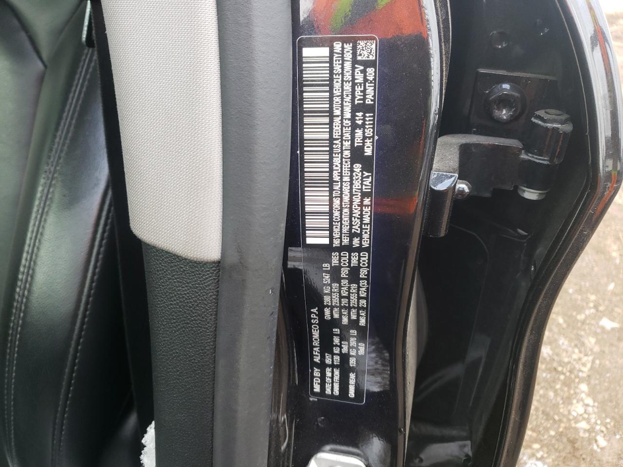 2018 Alfa Romeo Stelvio VIN ZASFAKPN0J7B63249 Copart auction photo, vandalism damage thumbnail 12