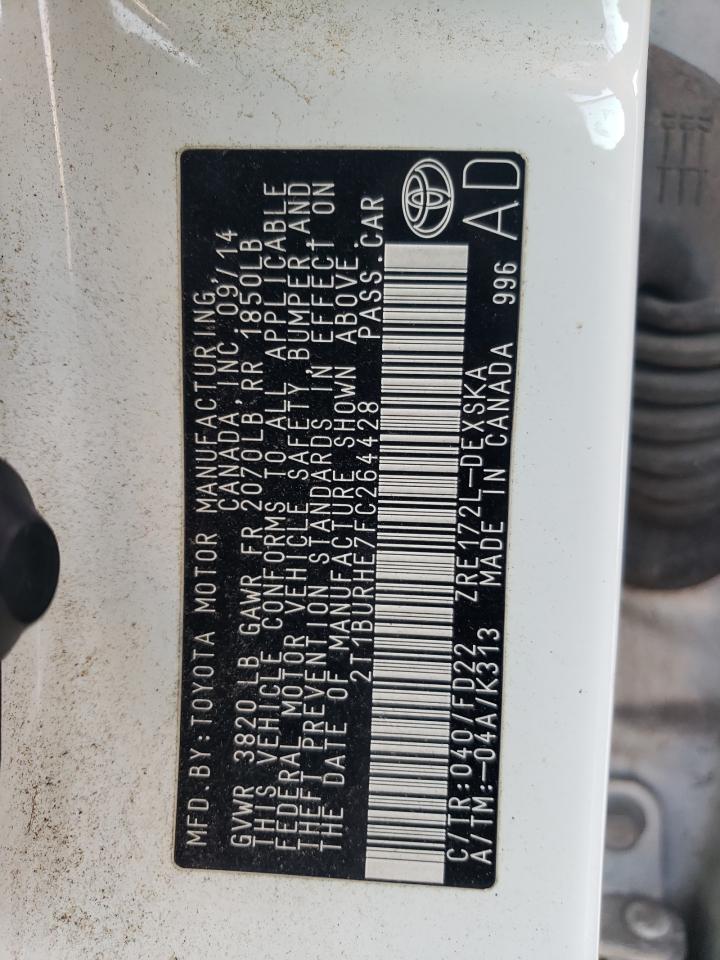 2015 Toyota Corolla VIN 2T1BURHE7FC264428 Copart auction photo, front end damage thumbnail 13