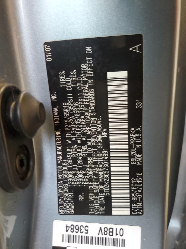2007 Toyota Sienna VIN 5TDZK23C57S014891 Copart auction photo, rear end damage thumbnail 14