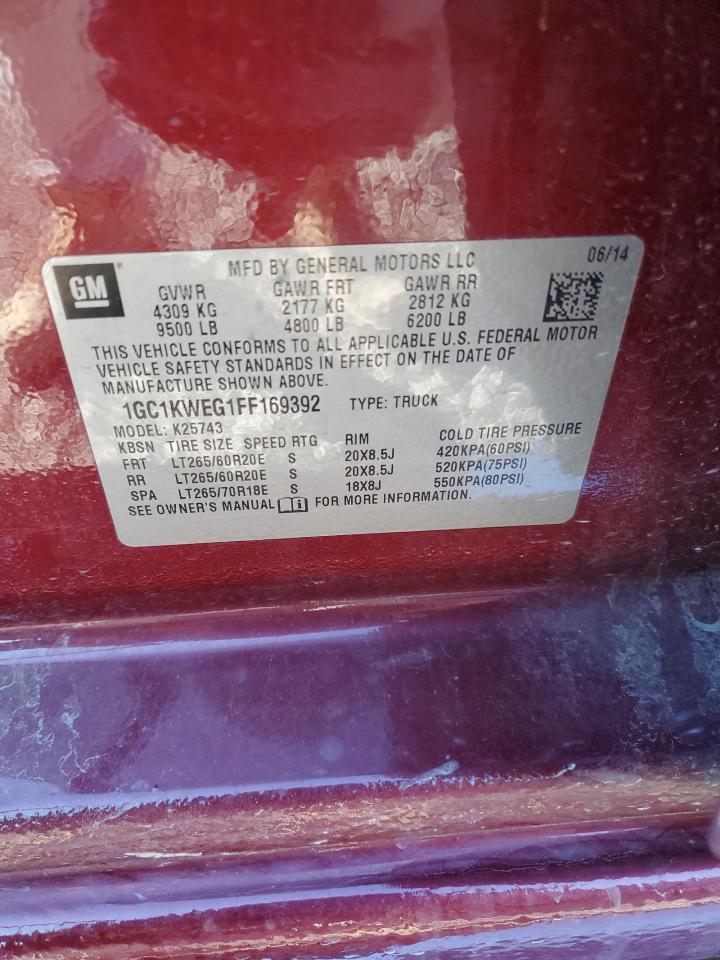 2015 Chevrolet Silverado VIN 1GC1KWEG1FF169392 Copart auction photo, front end / minor dent/scratches damage thumbnail 12