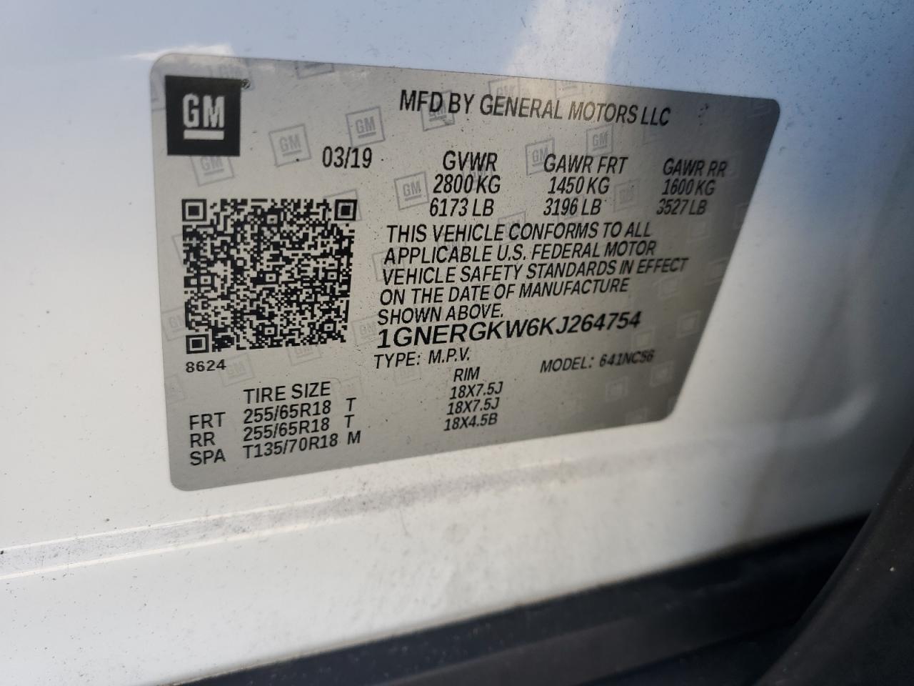 2019 Chevrolet Traverse VIN 1GNERGKW6KJ264754 Copart auction photo, front end damage thumbnail 15