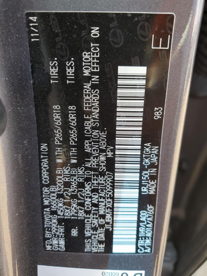 2015 Lexus GX VIN JTJBM7FX0F5099907 Copart auction photo, front end / minor dent/scratches damage thumbnail 14