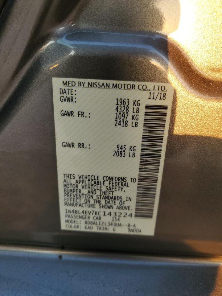2019 Nissan Altima VIN 1N4BL4EV7KC143224 Copart auction photo, water/flood damage thumbnail 13