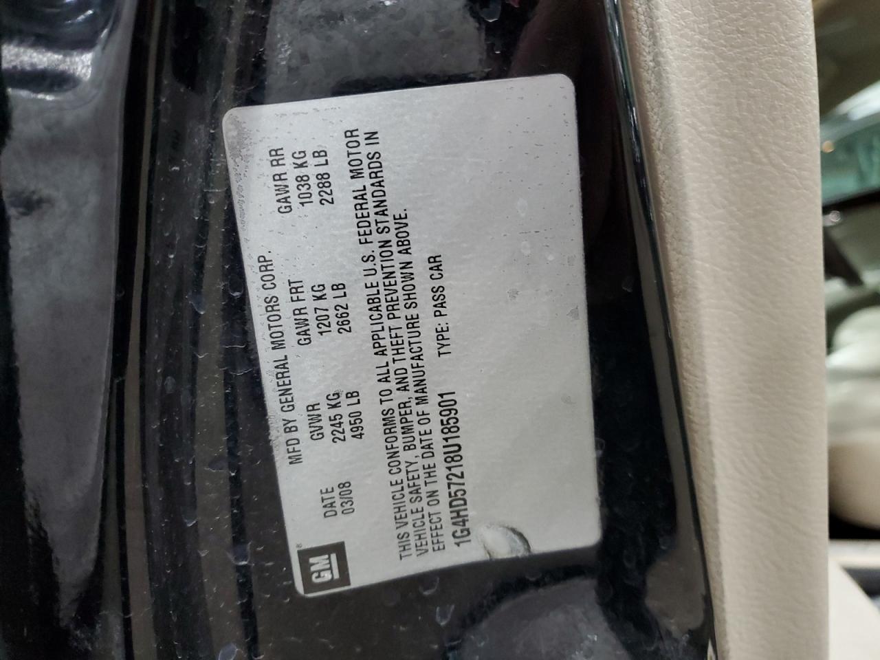 2008 Buick Lucerne VIN 1G4HD57218U185901 Copart auction photo, front end damage thumbnail 12