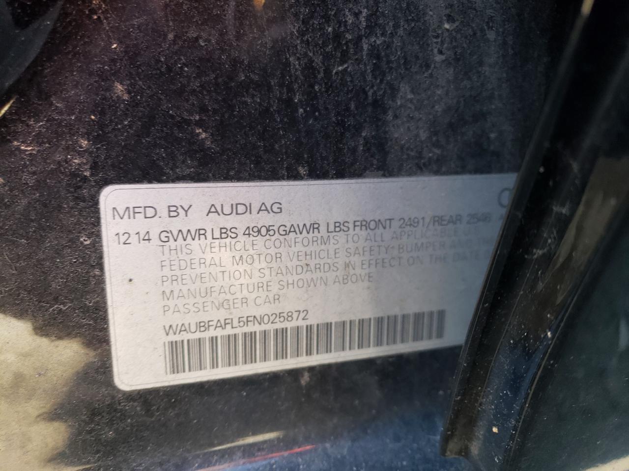 2015 Audi A4 VIN WAUBFAFL5FN025872 Copart auction photo, rear end damage thumbnail 12