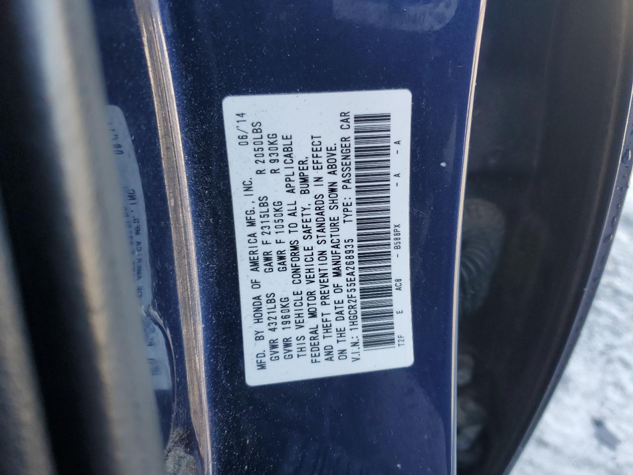 2014 Honda Accord VIN 1HGCR2F55EA268935 Copart auction photo, rear end damage thumbnail 12