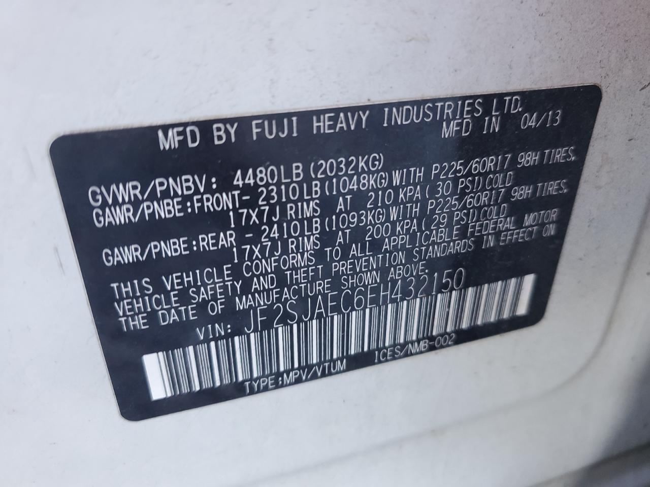 2014 Subaru Forester VIN JF2SJAEC6EH432150 Copart auction photo, all over damage thumbnail 13