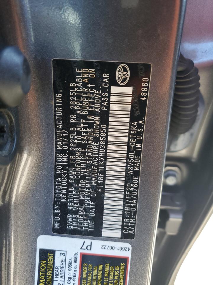2017 Toyota Camry VIN 4T1BF1FKXHU385850 Copart auction photo, all over damage thumbnail 12