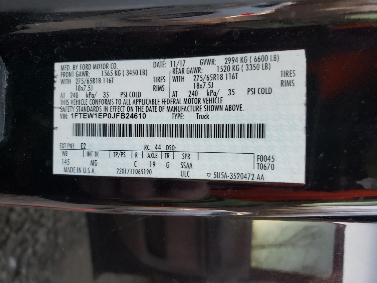 2018 Ford F-150 VIN 1FTEW1EP0JFB24610 Copart auction photo, side damage thumbnail 14