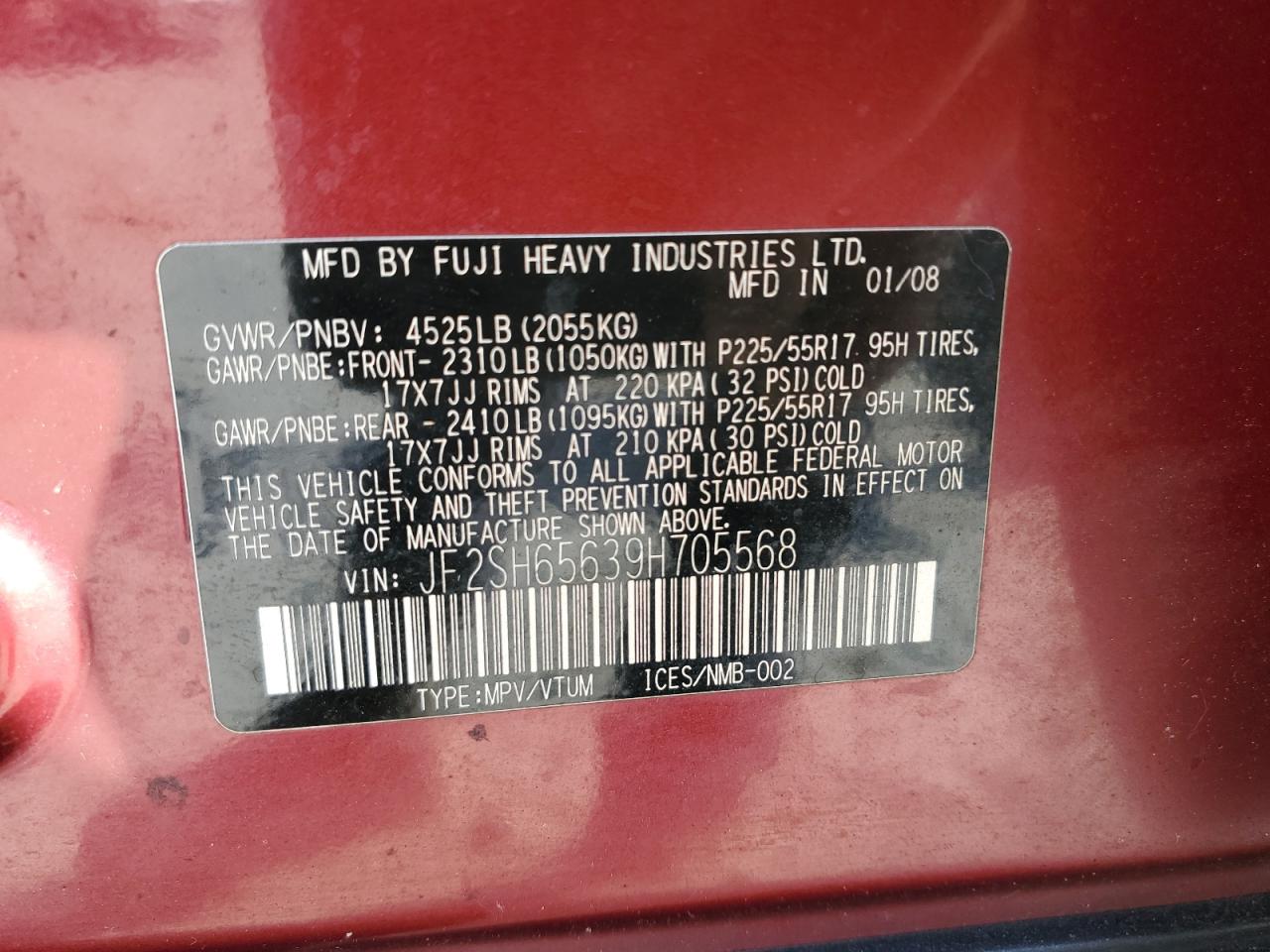 2009 Subaru Forester VIN JF2SH65639H705568 Copart auction photo, front end / side damage thumbnail 13