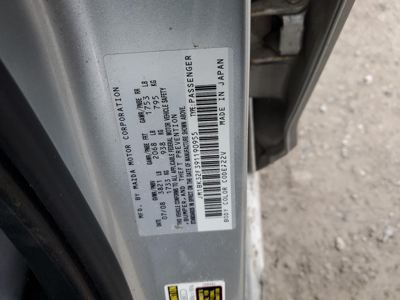 2009 Mazda 3 VIN JM1BK32F391190955 Copart auction photo, front end / rear end damage thumbnail 14
