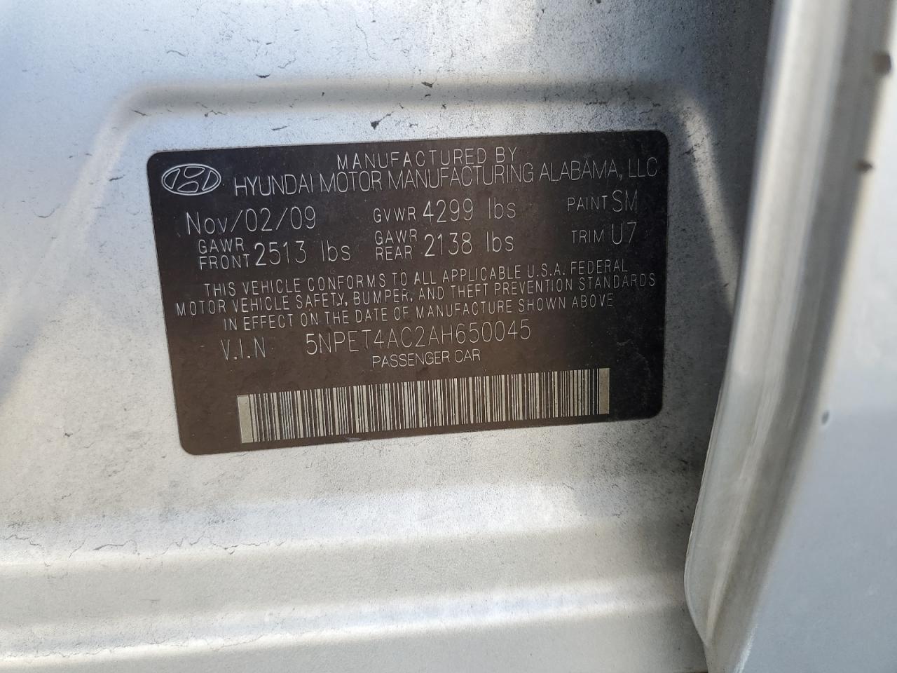 2010 Hyundai Sonata VIN 5NPET4AC2AH650045 Copart auction photo, minor dent/scratches damage thumbnail 12