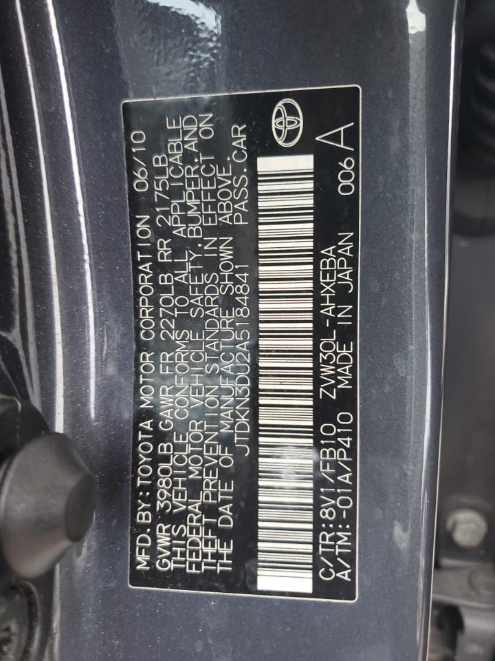 2010 Toyota Prius VIN JTDKN3DU2A5184841 Copart auction photo, water/flood damage thumbnail 12